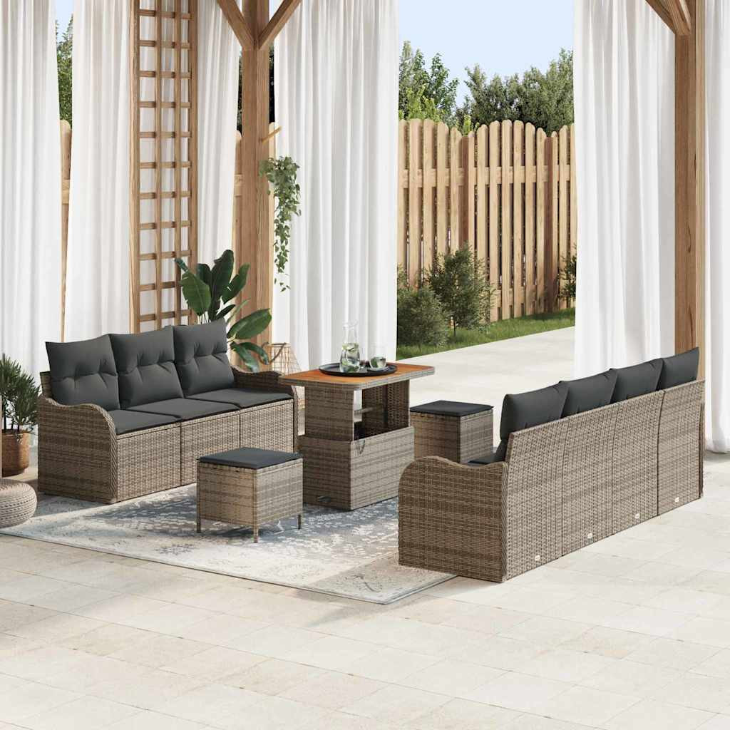 vidaXL Garten-Sofa-Set mit Kissen mit Speicher 10 pcs Grau