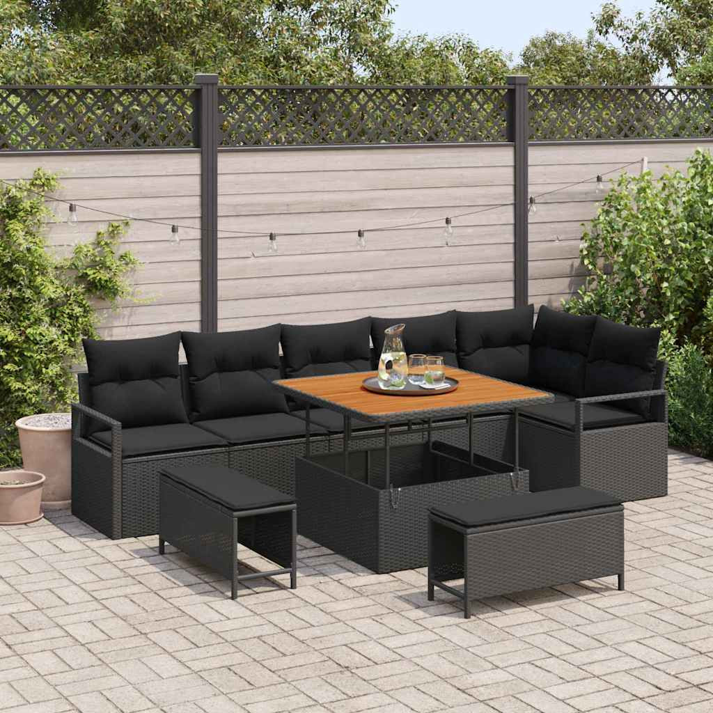 vidaXL Garten-Sofa-Set mit Kissen mit Speicher 9 pcs Schwarz
