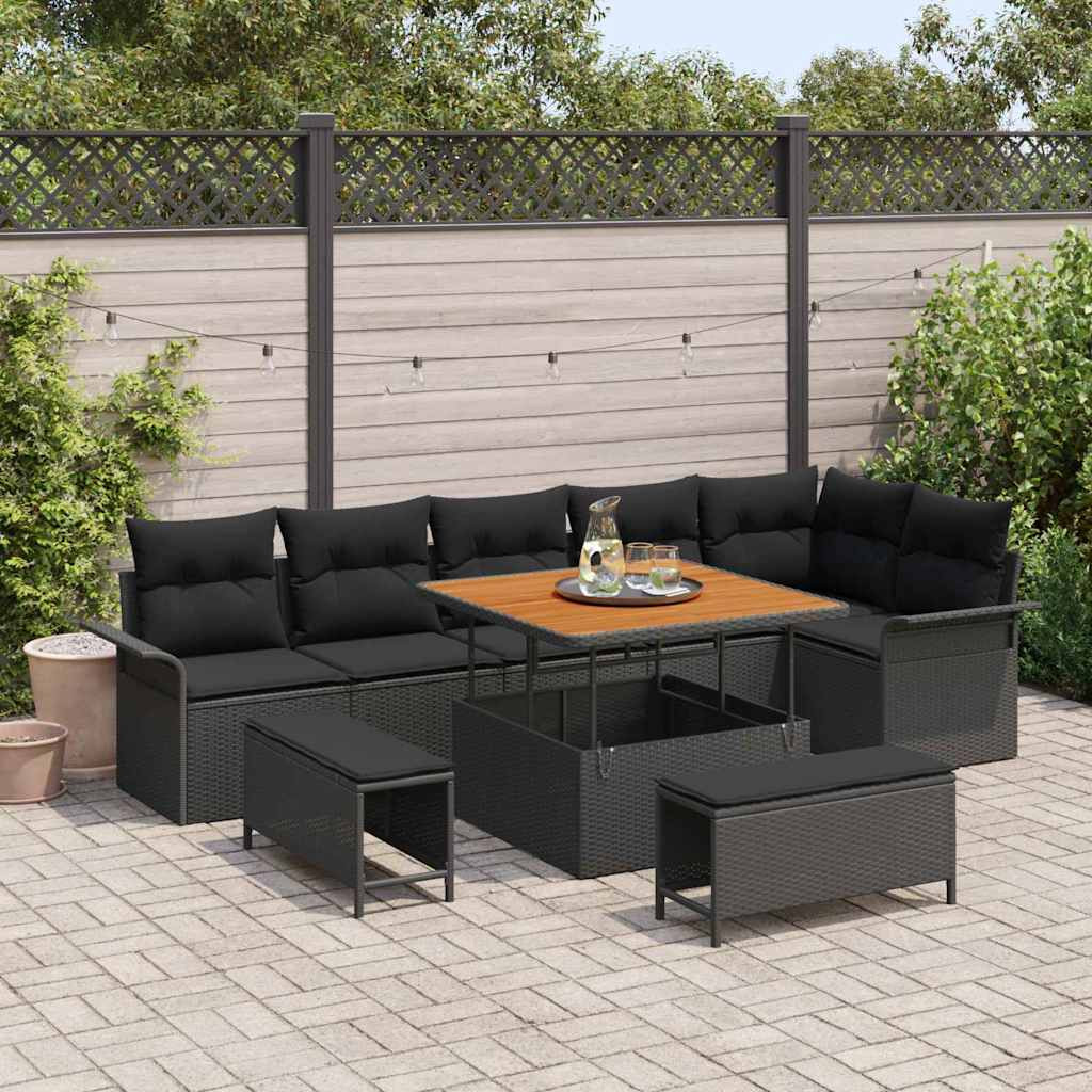 vidaXL Garten-Sofa-Set mit Kissen mit Speicher 9 pcs Schwarz