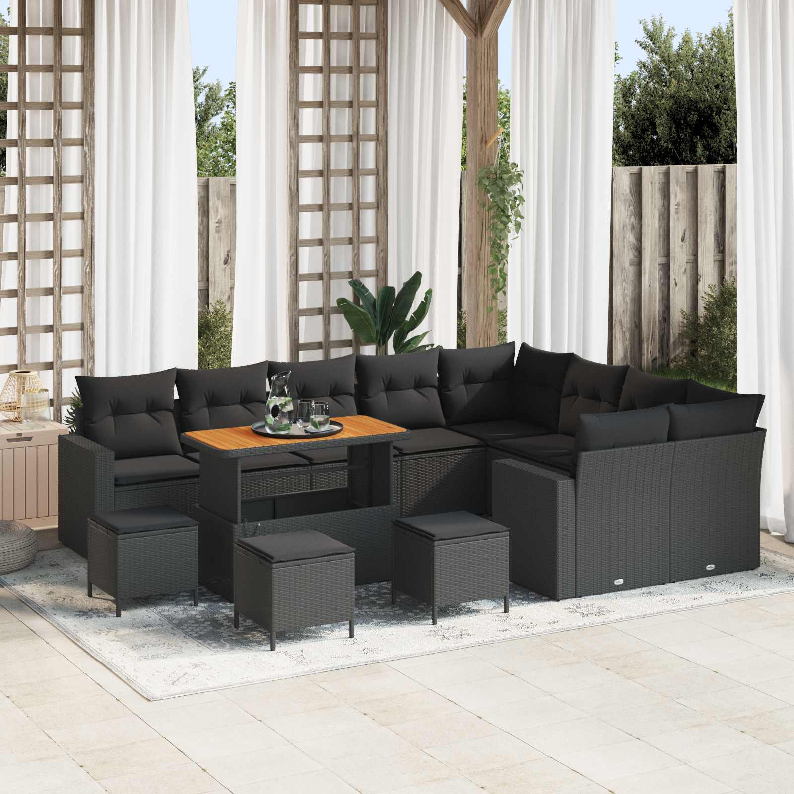 vidaXL Gartensofa-set mit Kissen 14 pcs Schwarz Poly-Rattan