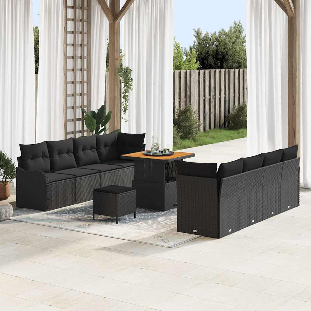 vidaXL Garten-Sofa-Set mit Kissen mit Speicher 11 pcs Schwarz