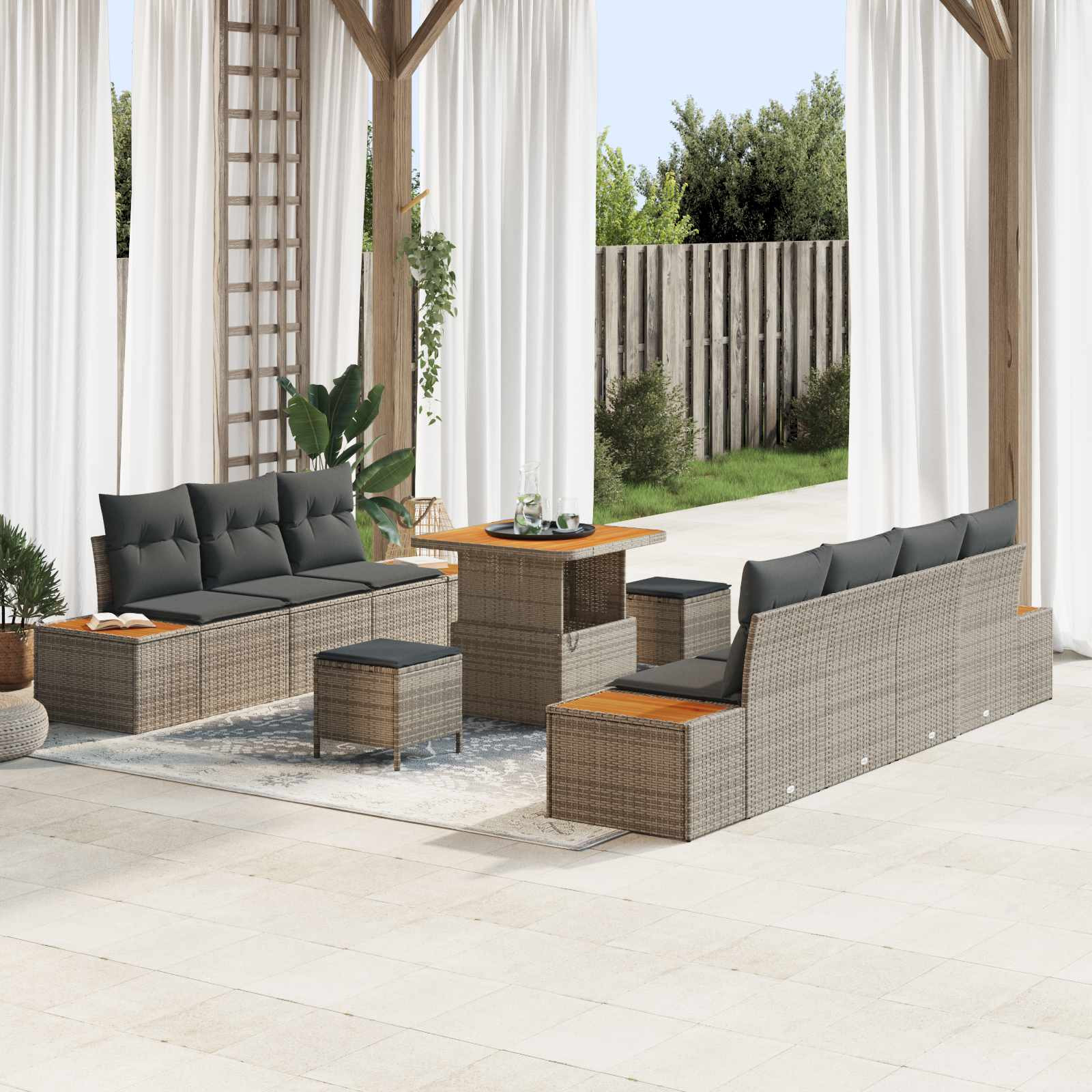 vidaXL Gartensofa-set mit Kissen 10 pcs Grau