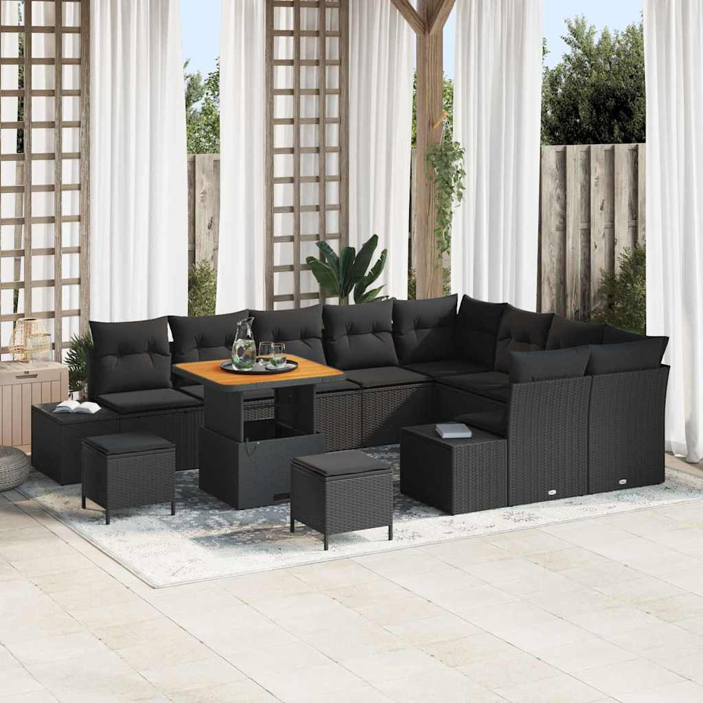 vidaXL Gartensofa-set mit Kissen 12 pcs Schwarz Poly Rattan