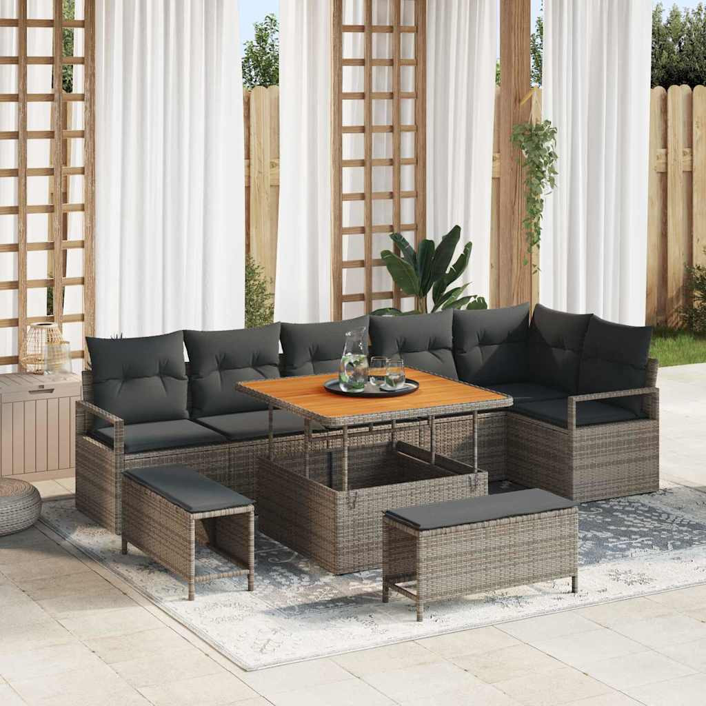 vidaXL Garten-Sofa-Set mit Kissen mit Speicher 9 pcs Grau