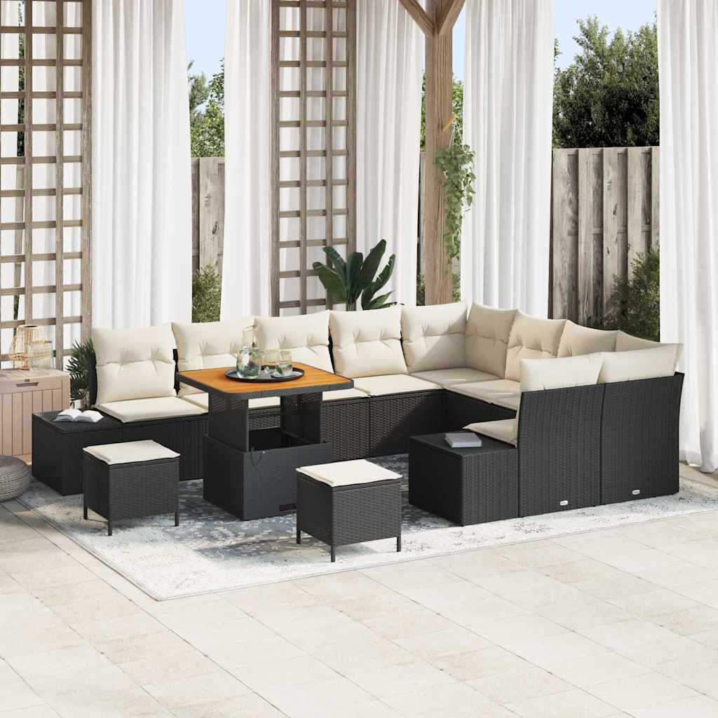 vidaXL Gartensofa-set mit Kissen 12 pcs Schwarz Poly Rattan