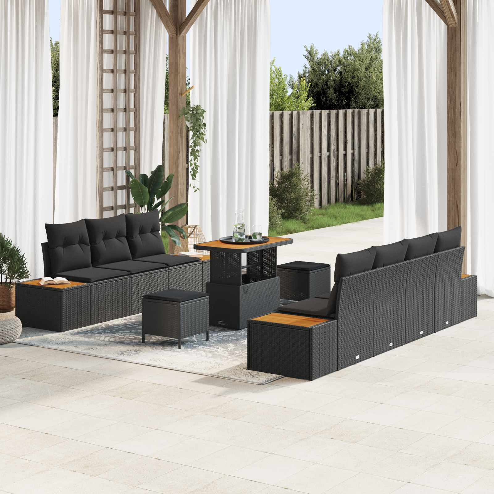 vidaXL Gartensofa-set mit Kissen 10 pcs Schwarz
