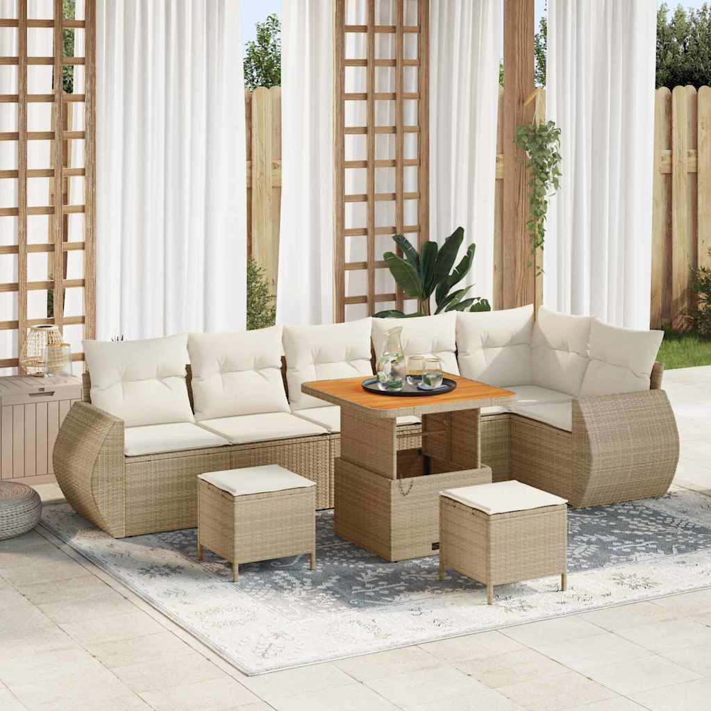 vidaXL Gartensofa-set mit Kissen 9 pcs Beige und Creme Poly Rattan