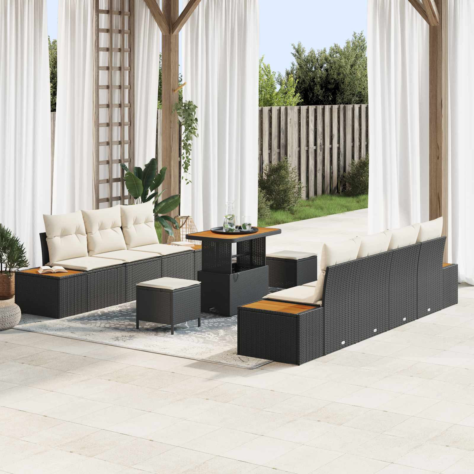 vidaXL Gartensofa-set mit Kissen 10 pcs Schwarz und Creme