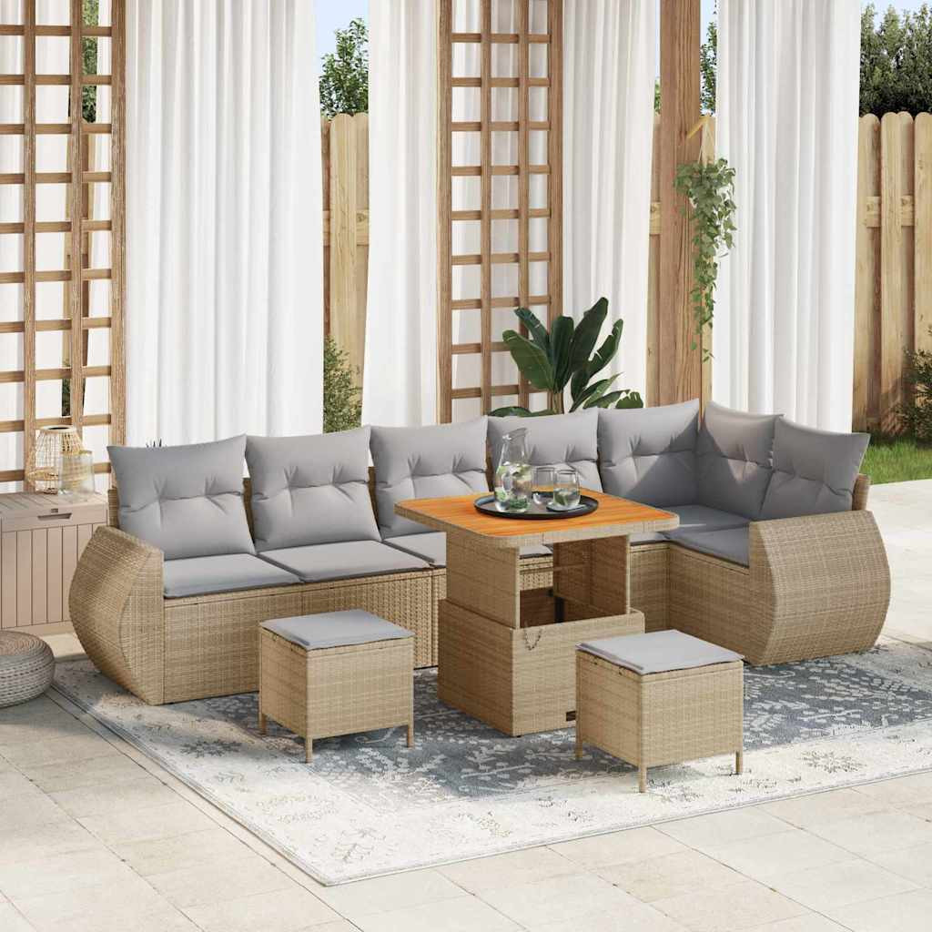 vidaXL Gartensofa-set mit Kissen 9 pcs Beige und Hellgrau Poly Rattan