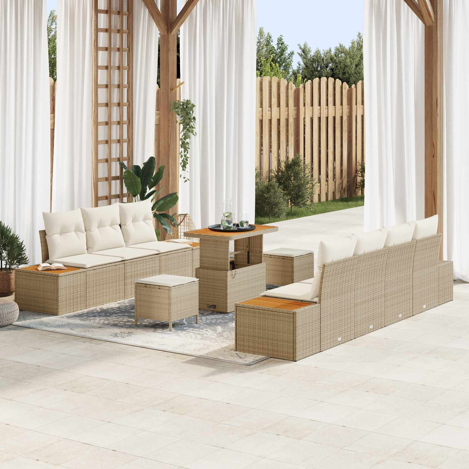 vidaXL Gartensofa-set mit Kissen 10 pcs Beige und Creme