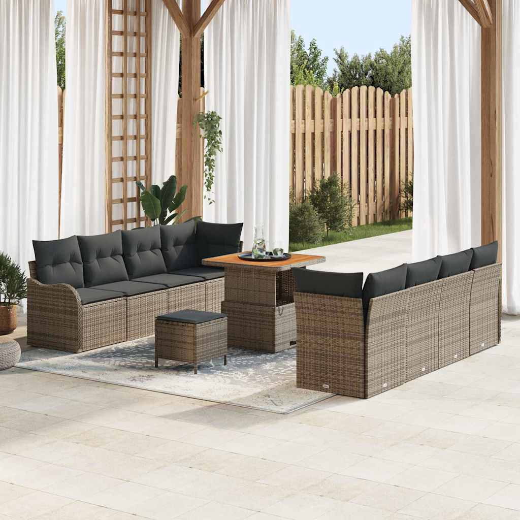 vidaXL Garten-Sofa-Set mit Kissen mit Speicher 11 pcs Grau