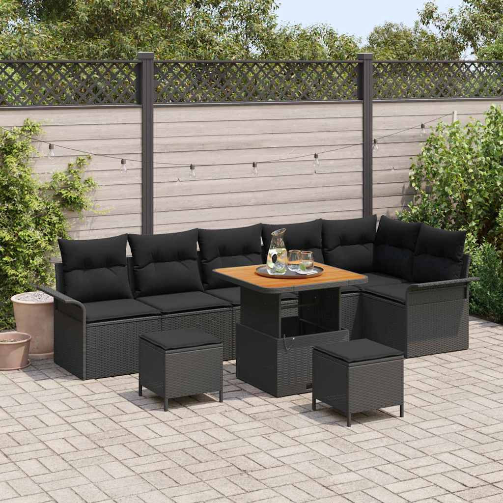 vidaXL Garten-Sofa-Set mit Kissen mit Speicher 9 pcs Schwarz