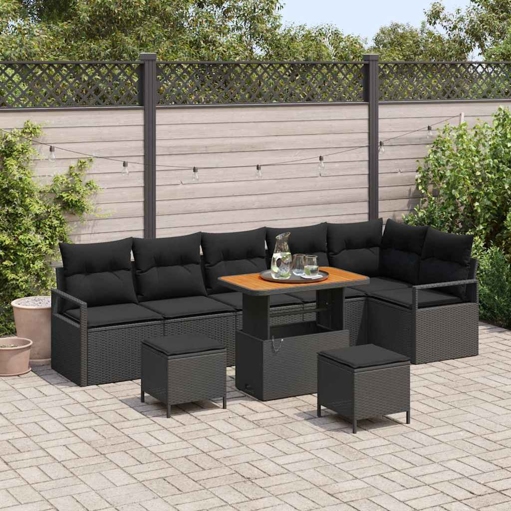 vidaXL Garten-Sofa-Set mit Kissen mit Speicher 9 pcs Schwarz