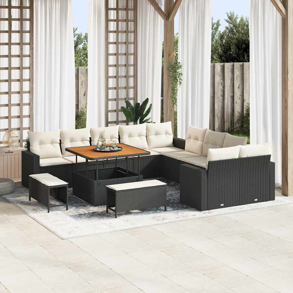 vidaXL Gartensofa-set mit Kissen 17 pcs Schwarz und Creme Poly-Rattan