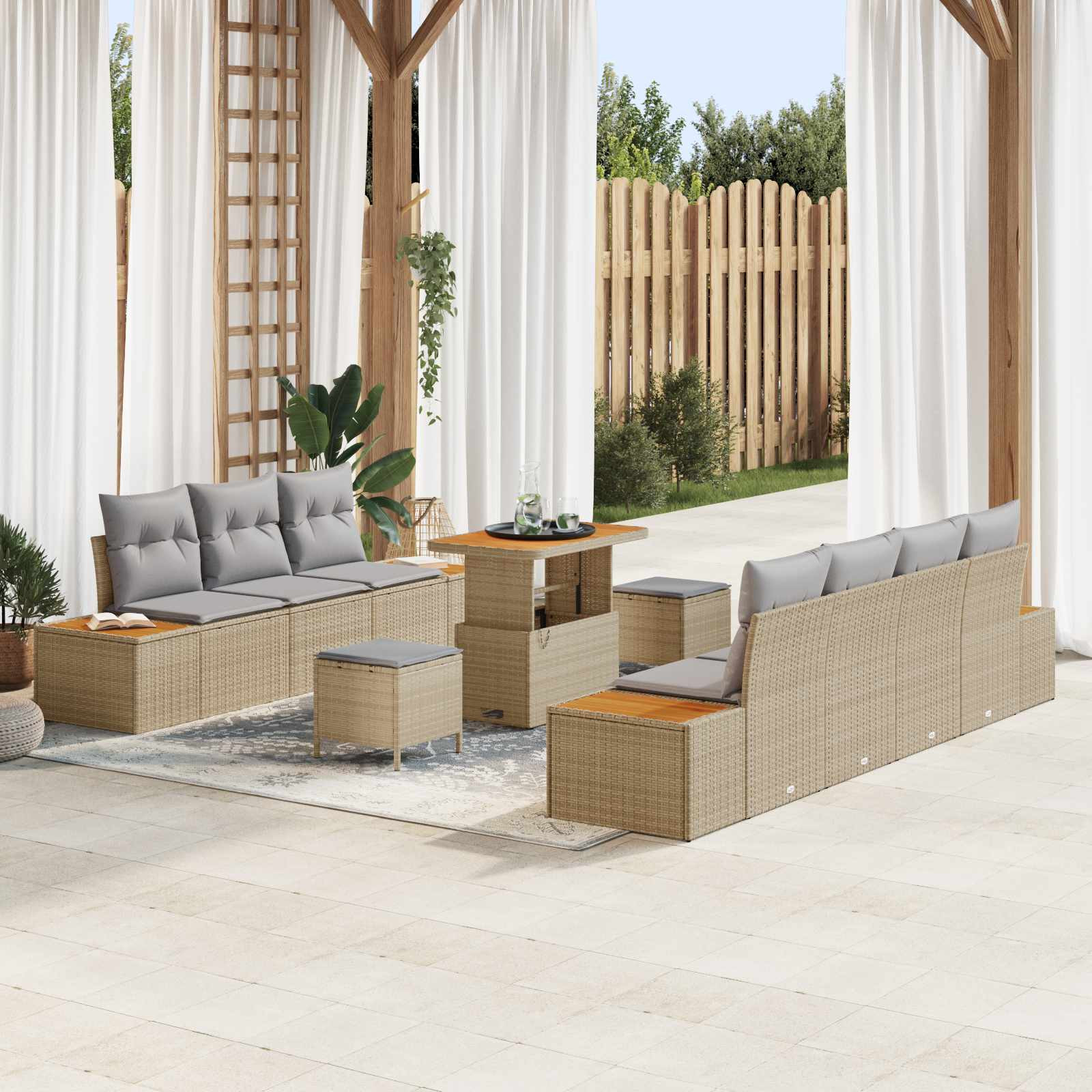 vidaXL Gartensofa-set mit Kissen 10 pcs Beige und Hellgrau