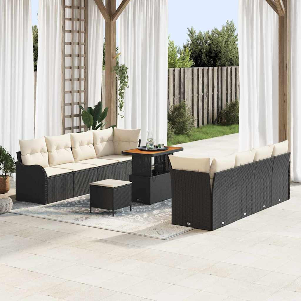 vidaXL Garten-Sofa-Set mit Kissen 11 pcs Schwarz und Creme