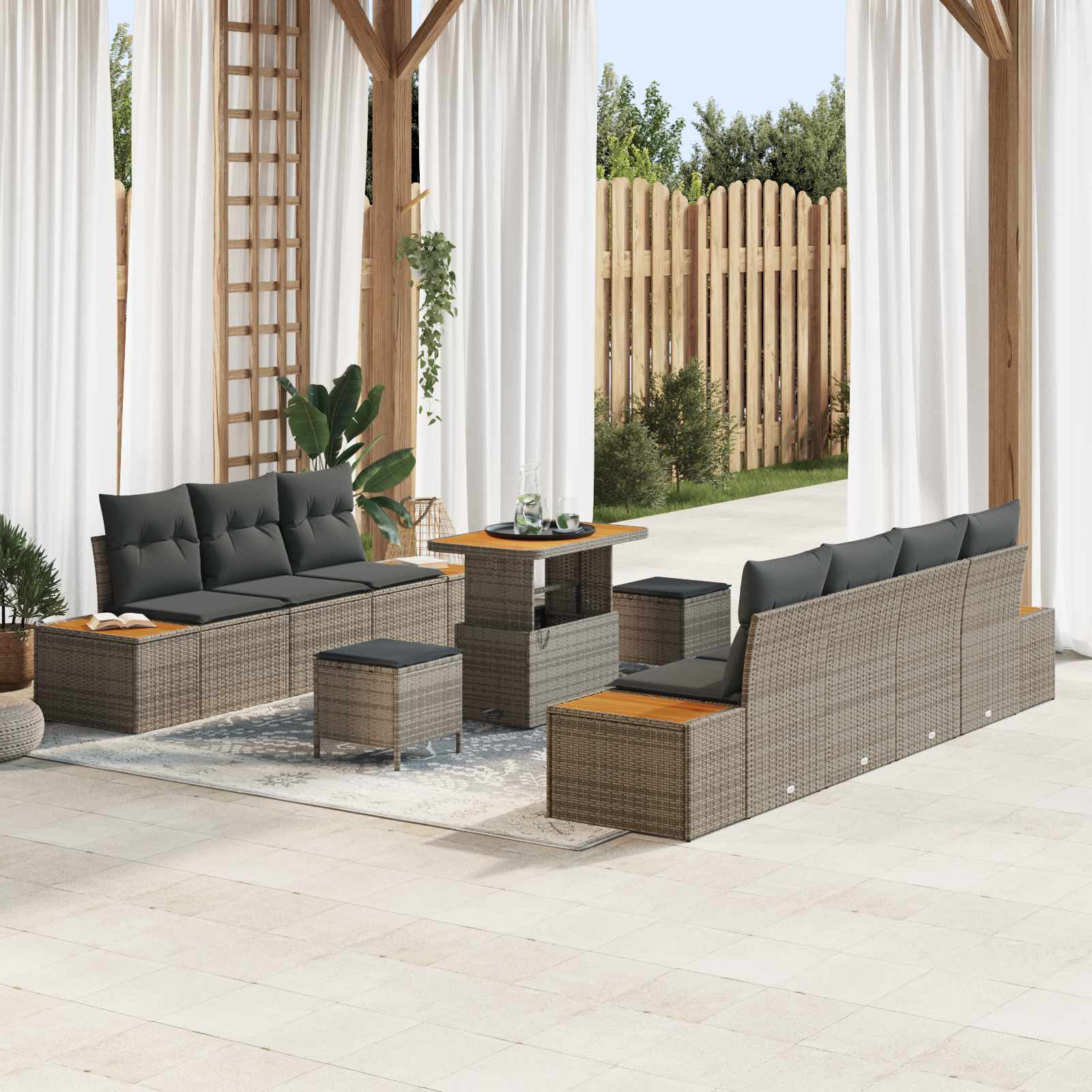 vidaXL Gartensofa-set mit Kissen 10 pcs Grau