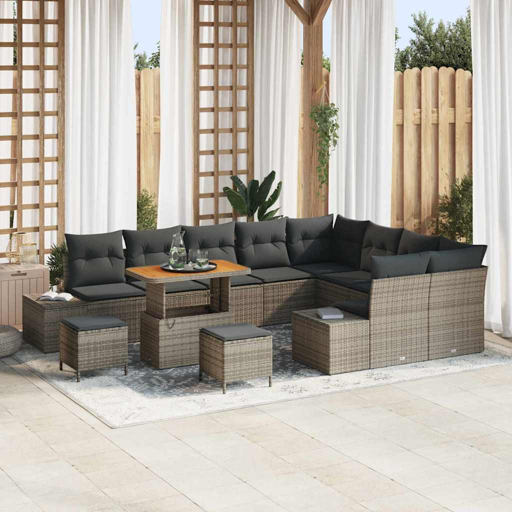 vidaXL Gartensofa-set mit Kissen mit Speicher 12 pcs Grau Poly Rattan