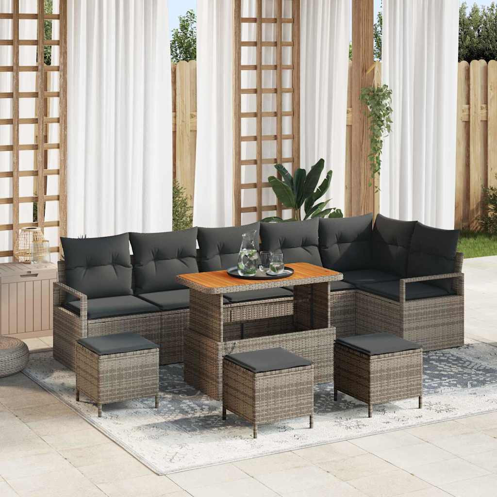 vidaXL Garten-Sofa-Set mit Kissen mit Speicher 10 pcs Grau