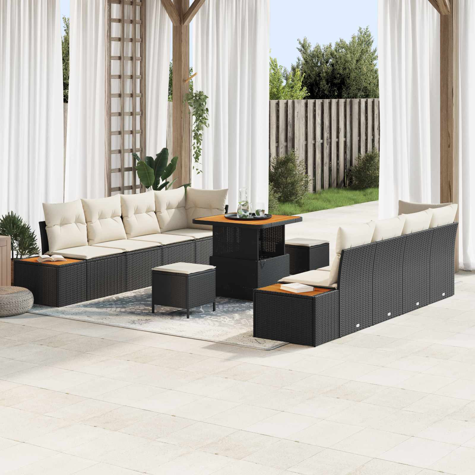vidaXL Gartensofa-set mit Kissen 11 pcs Schwarz und Creme