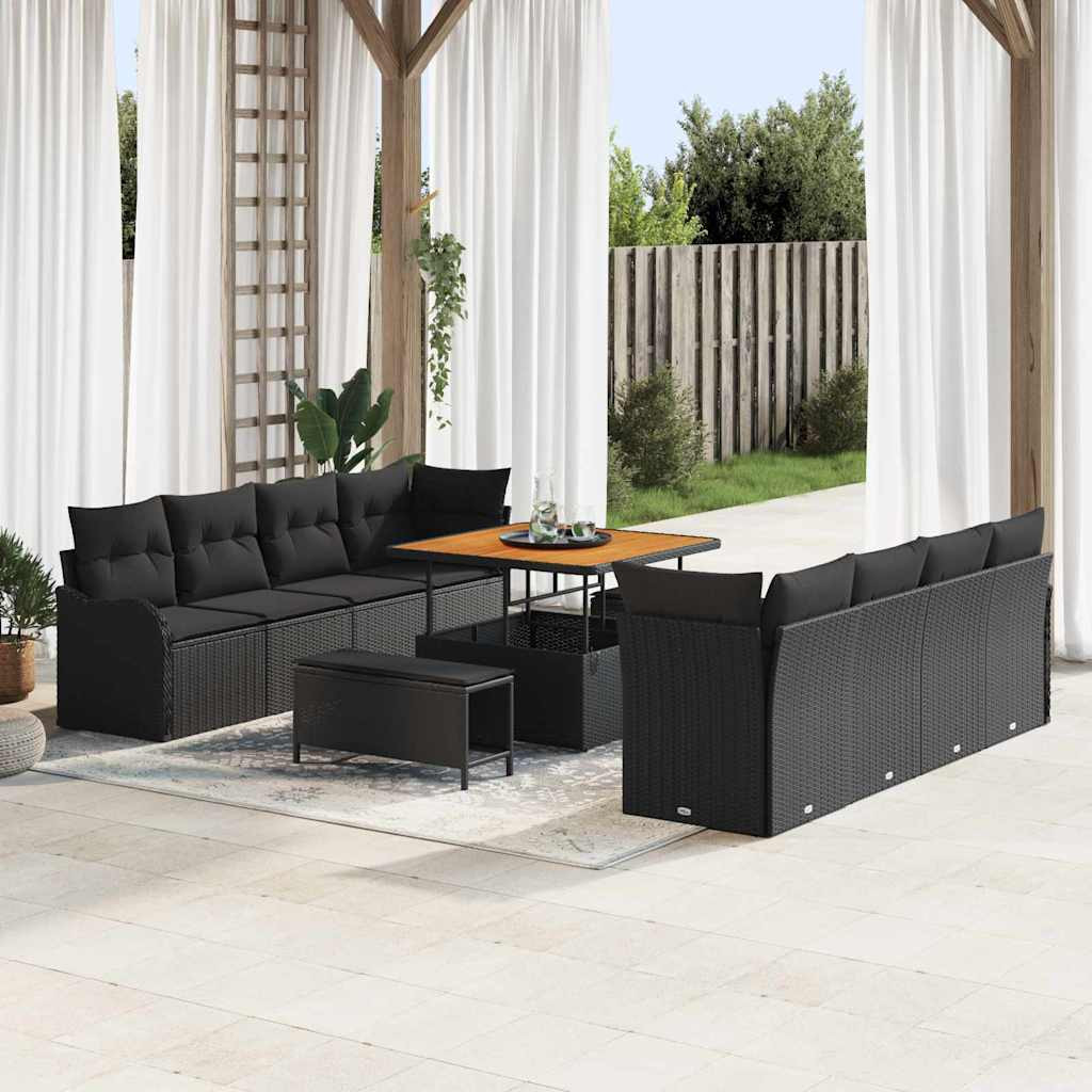 vidaXL Garten-Sofa-Set mit Kissen mit Speicher 11 pcs Schwarz