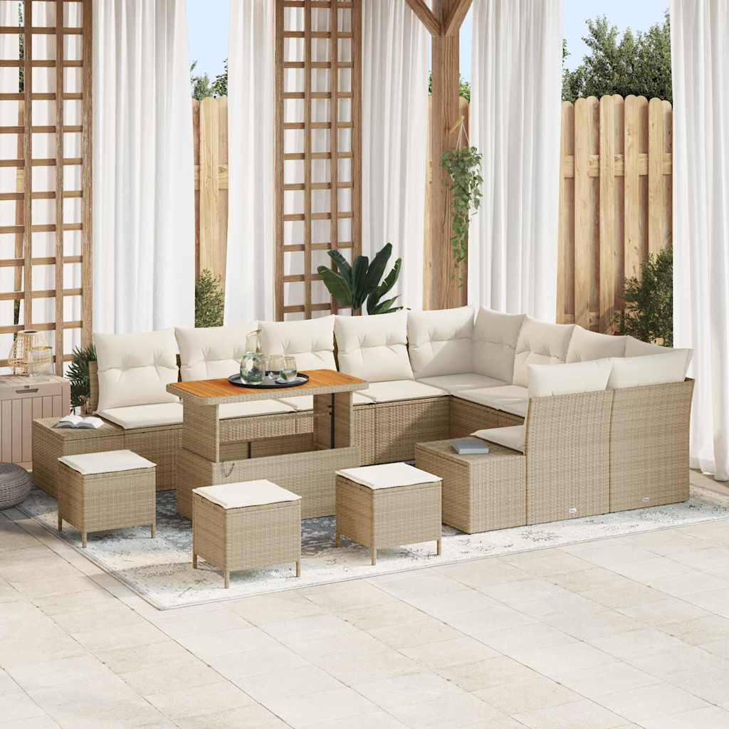 vidaXL Gartensofa-set mit Kissen mit Speicher 13 pcs Beige Poly Rattan