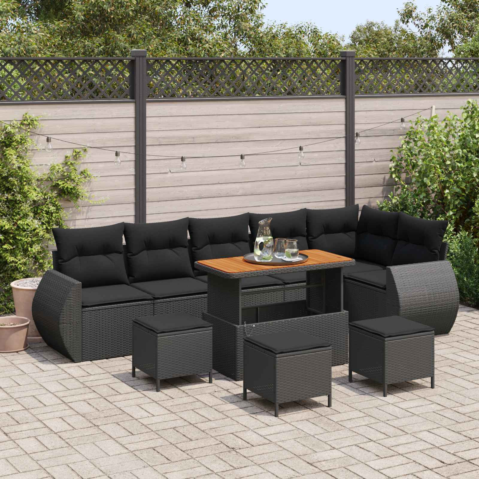 vidaXL Gartensofa-set mit Kissen mit Kissen 10 pcs Schwarz Poly Rattan