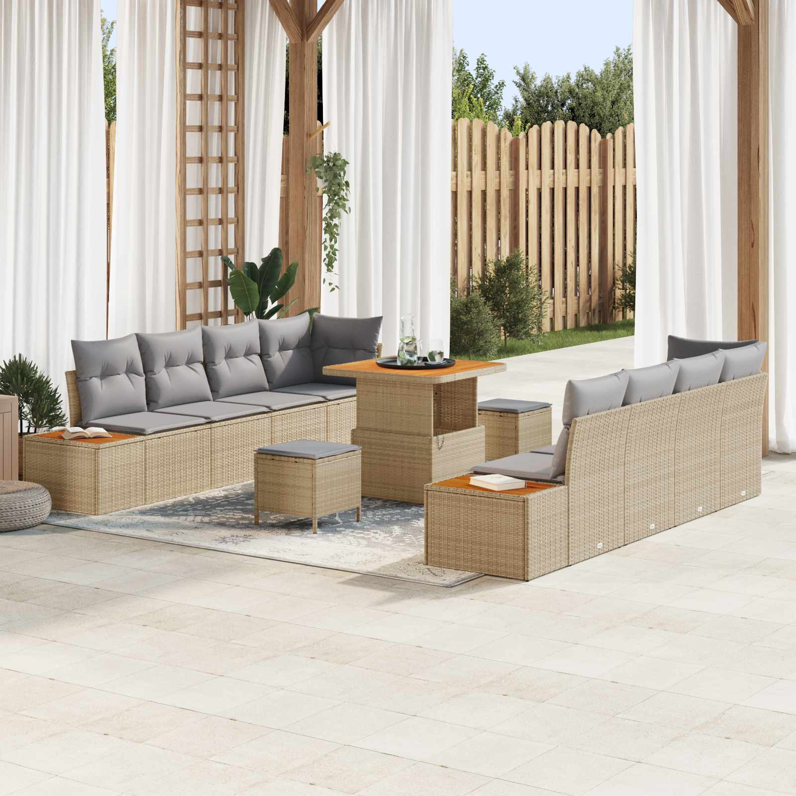 vidaXL Gartensofa-set mit Kissen 11 pcs Beige und Hellgrau