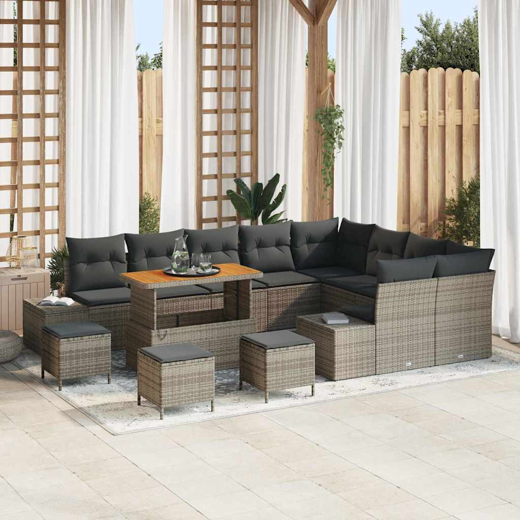 vidaXL Gartensofa-set mit Kissen mit Speicher 13 pcs Grau Poly Rattan