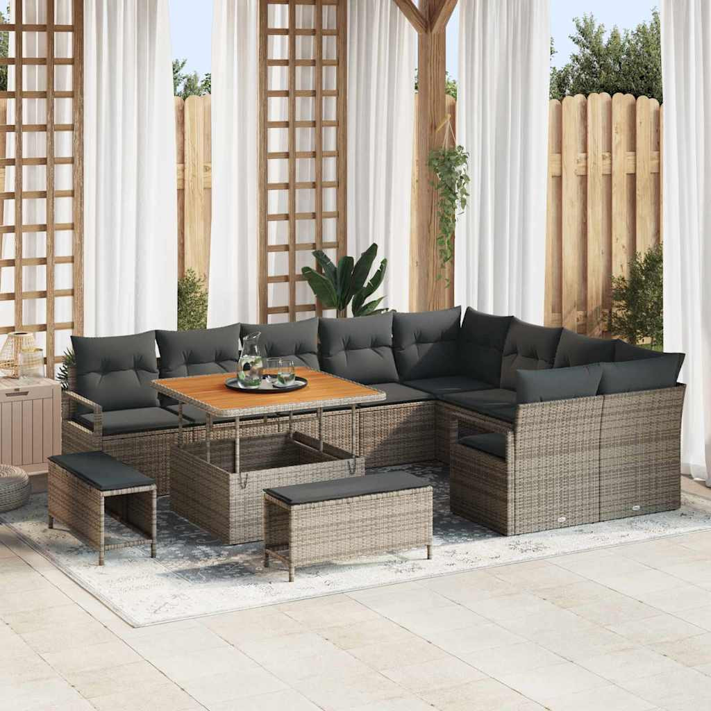 vidaXL Garten-Sofa-Set mit Kissen mit Speicher 12 pcs Grau