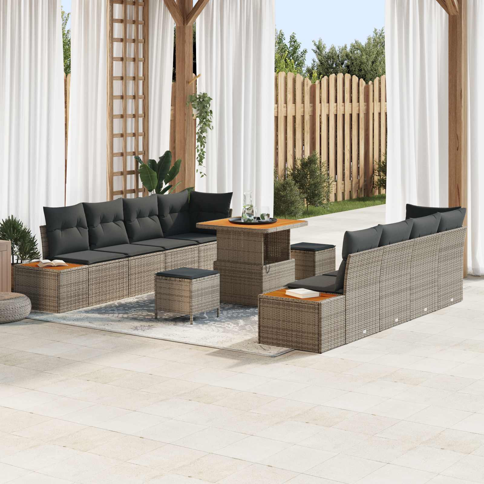 vidaXL Gartensofa-set mit Kissen 11 pcs Grau