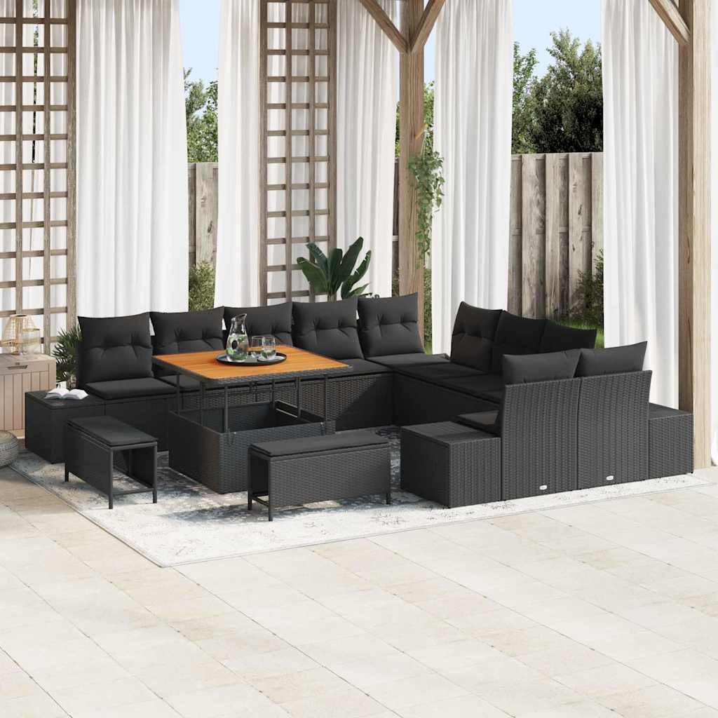 vidaXL Gartensofa-set mit Kissen 13 pcs Schwarz Poly Rattan