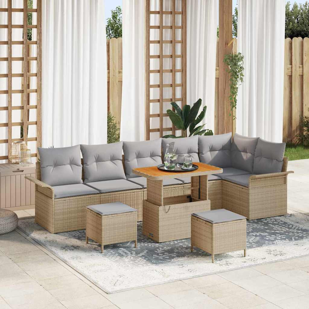 vidaXL Garten-Sofa-Set mit Kissen 9 pcs Beige und Hellgrau