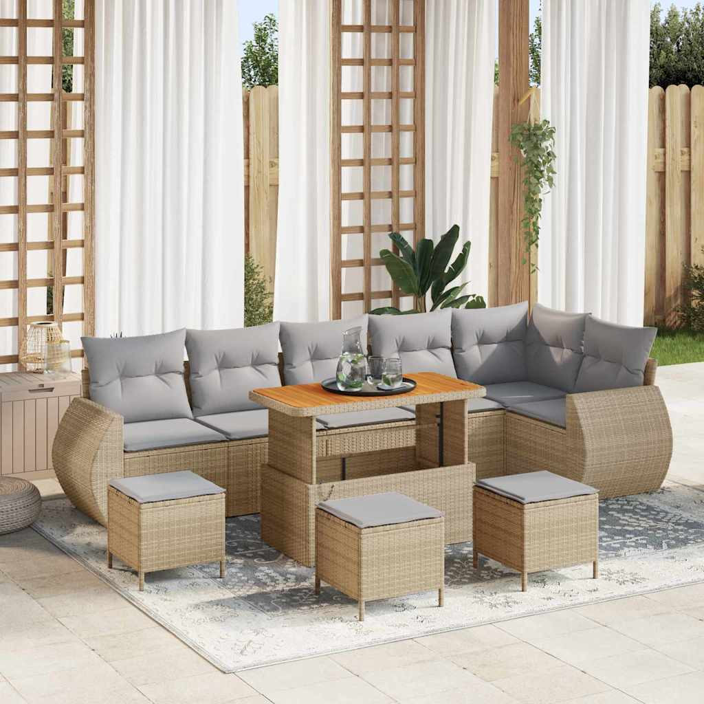 vidaXL Gartensofa-set mit Kissen 10 pcs Beige und Hellgrau Poly Rattan