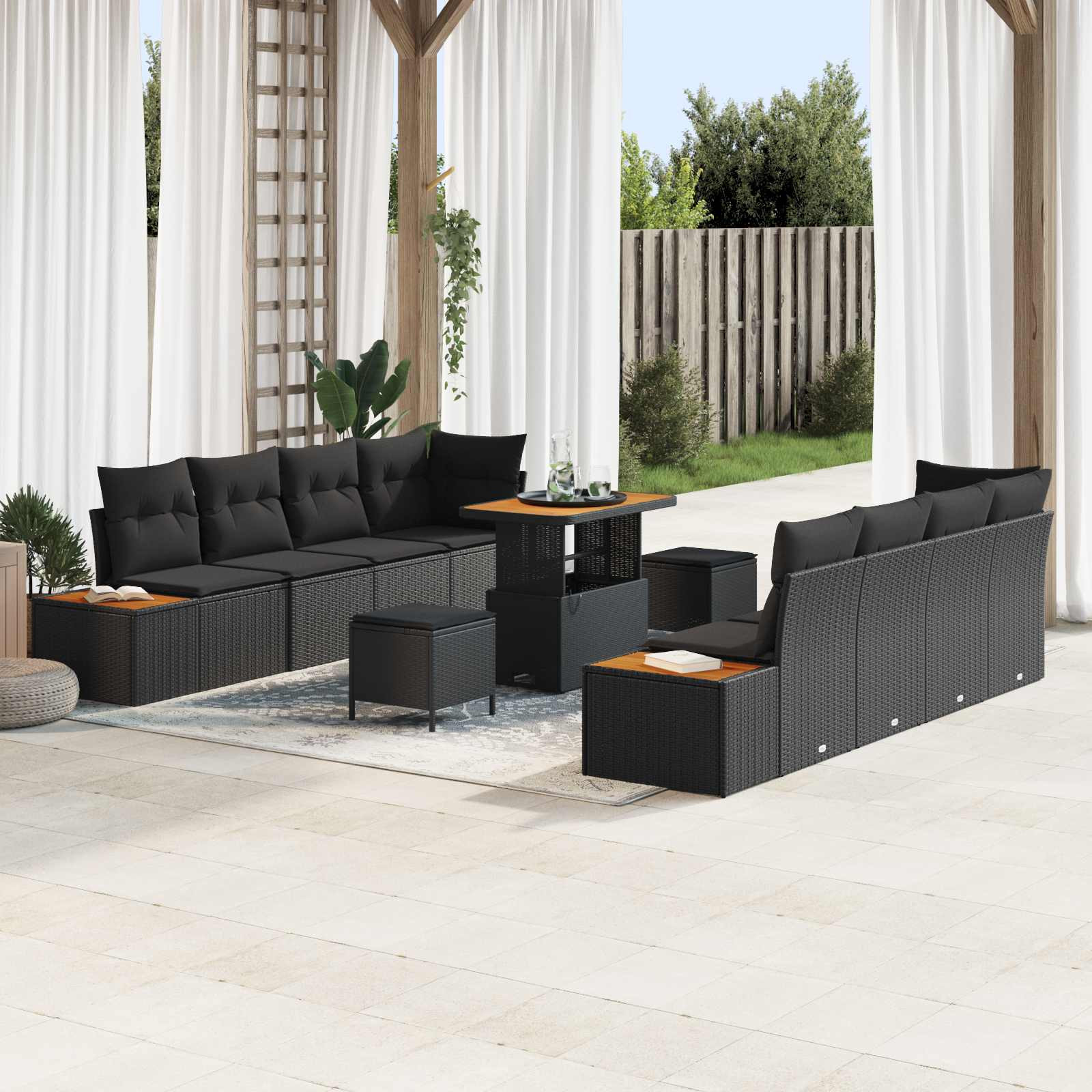 vidaXL Gartensofa-set mit Kissen 11 pcs Schwarz