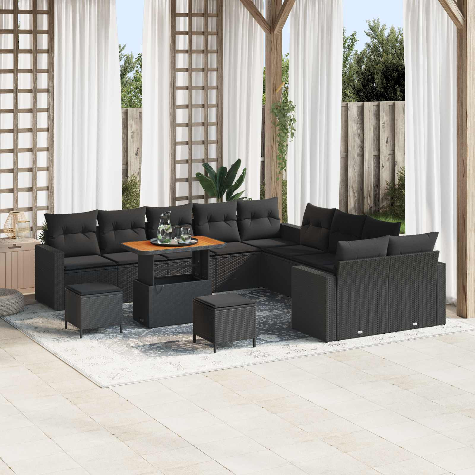 vidaXL Gartensofa-set mit Kissen 17 pcs Schwarz Poly-Rattan