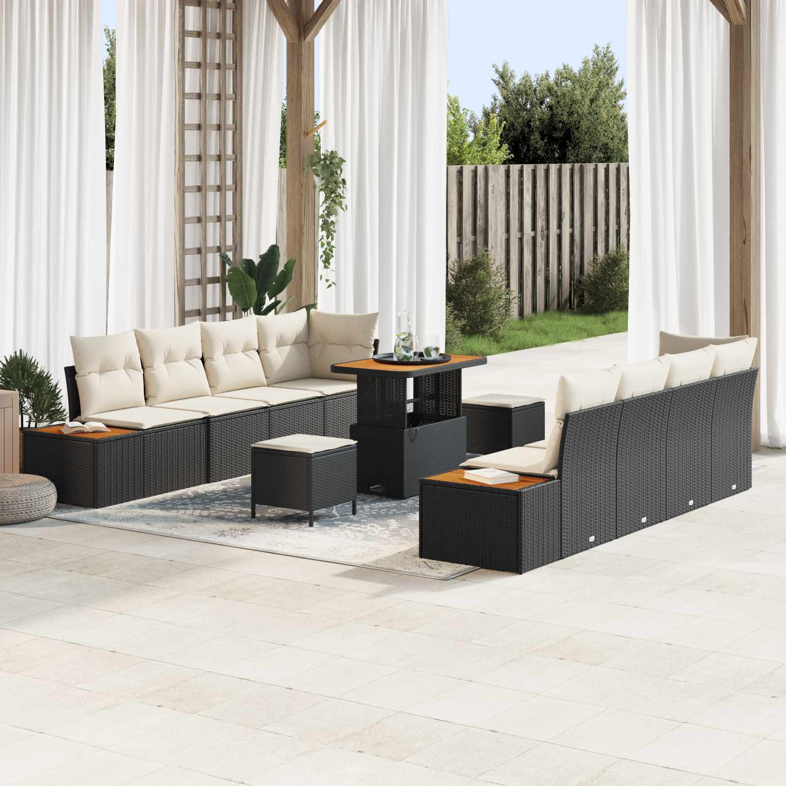 vidaXL Gartensofa-set mit Kissen 11 pcs Schwarz und Creme