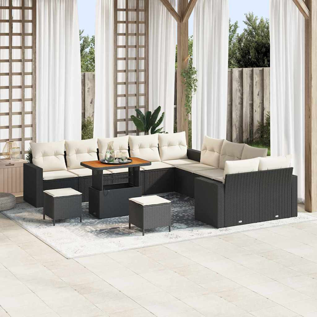 vidaXL Gartensofa-set mit Kissen 17 pcs Schwarz und Creme Poly-Rattan