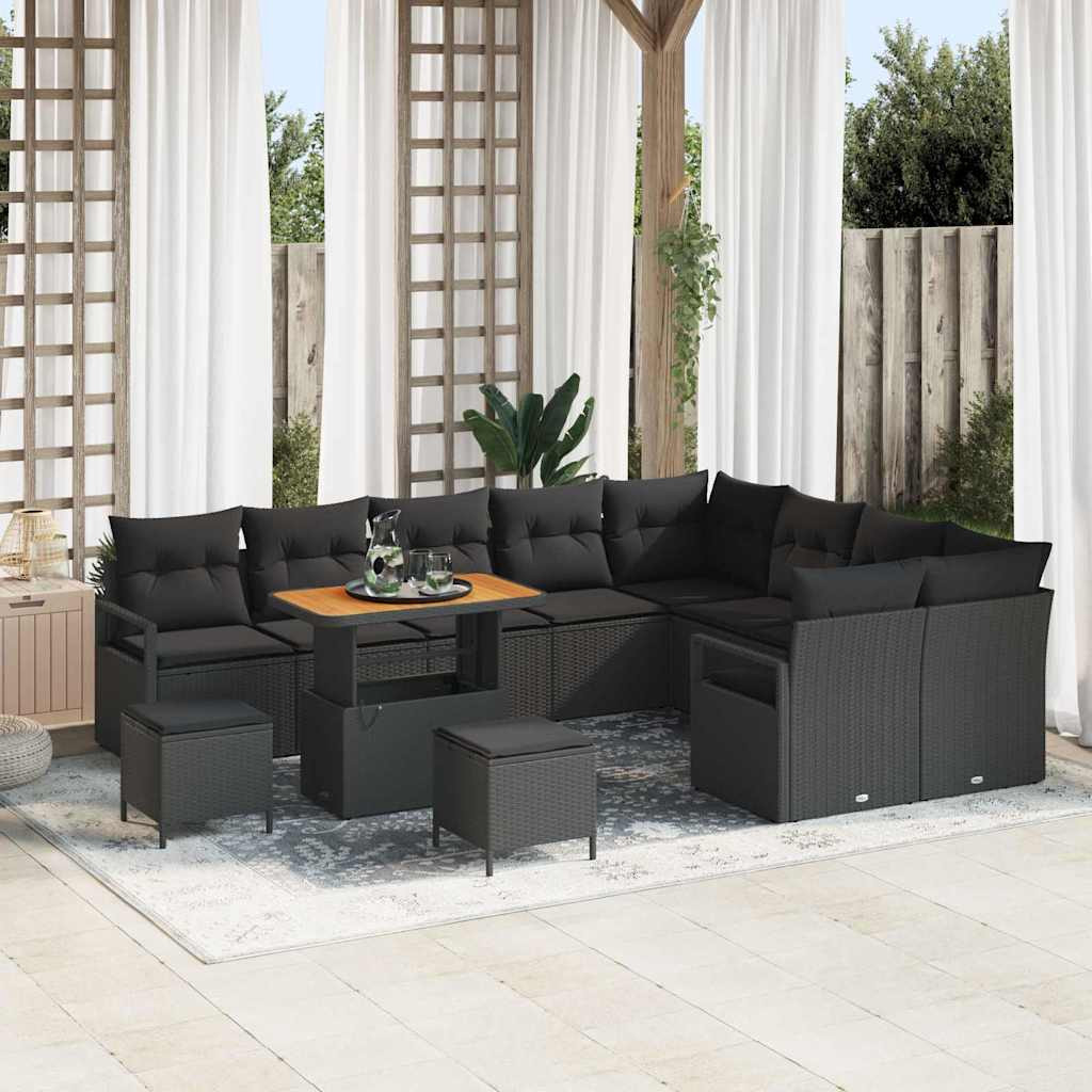 vidaXL Garten-Sofa-Set mit Kissen mit Speicher 12 pcs Schwarz