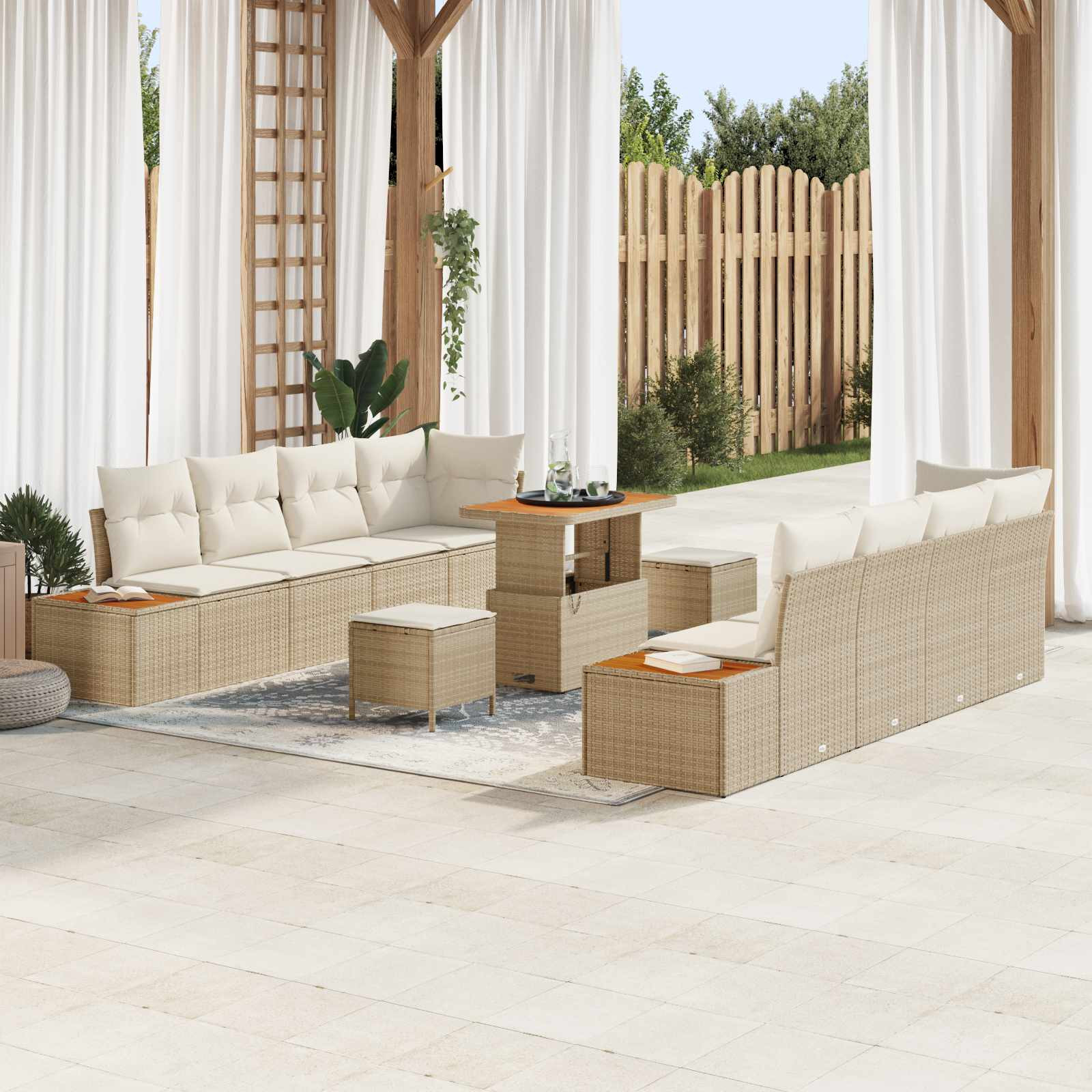 vidaXL Gartensofa-set mit Kissen 11 pcs Beige und Creme
