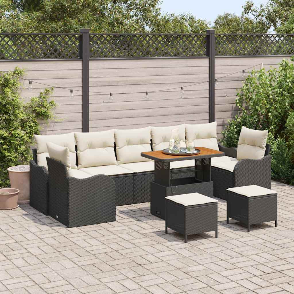 vidaXL Garten-Sofa-Set mit Kissen 10 pcs Schwarz und Creme