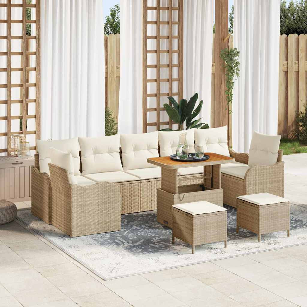 vidaXL Garten-Sofa-Set mit Kissen mit Speicher 10 pcs Beige und Creme