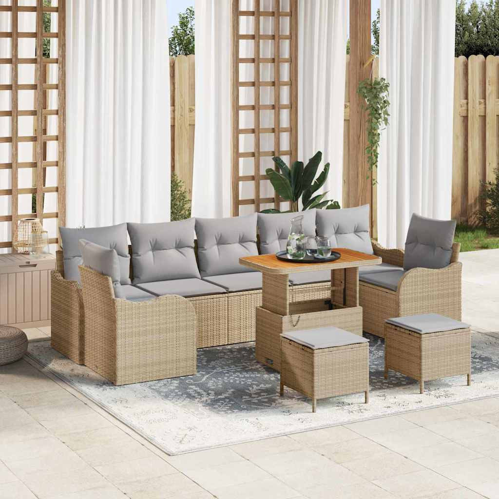 vidaXL Garten-Sofa-Set mit Kissen 10 pcs Beige und Hellgrau