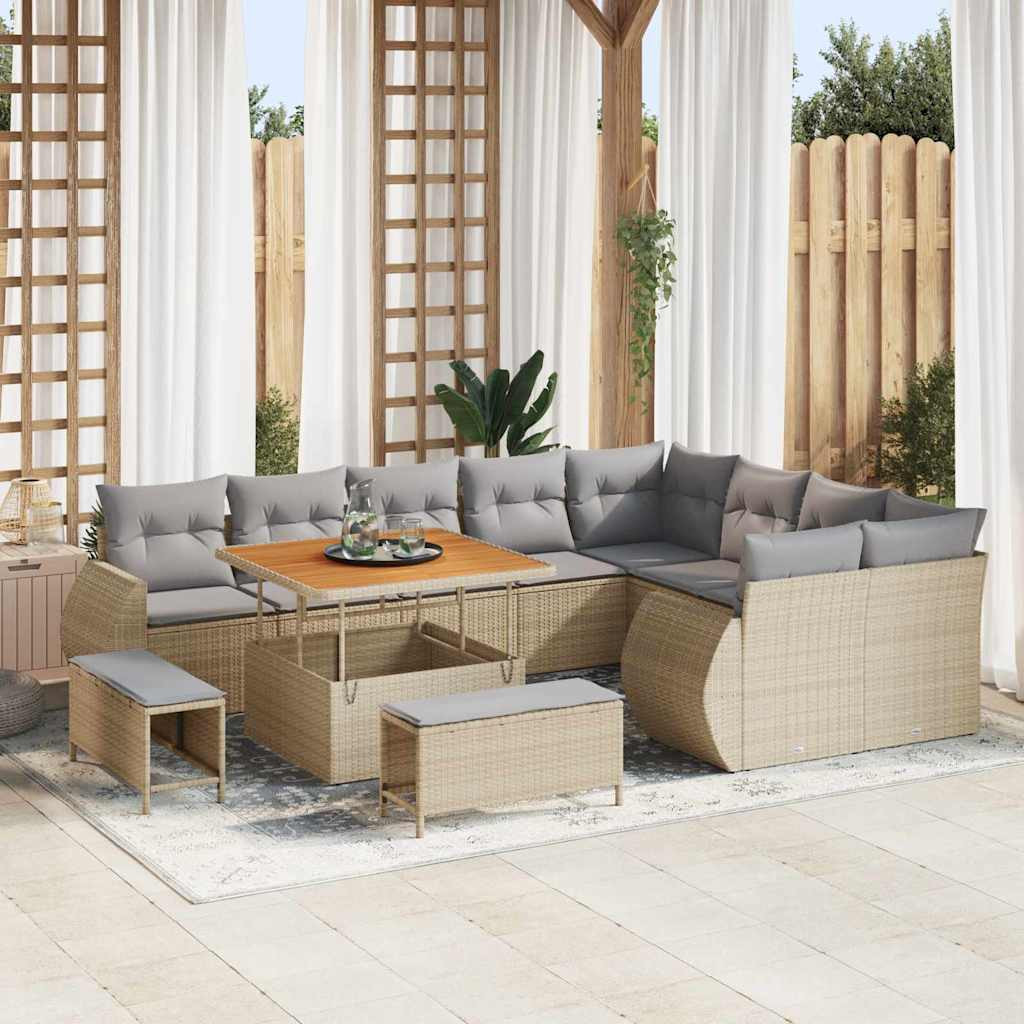 vidaXL Gartensofa-set mit Kissen 12 pcs Beige und Hellgrau Poly Rattan