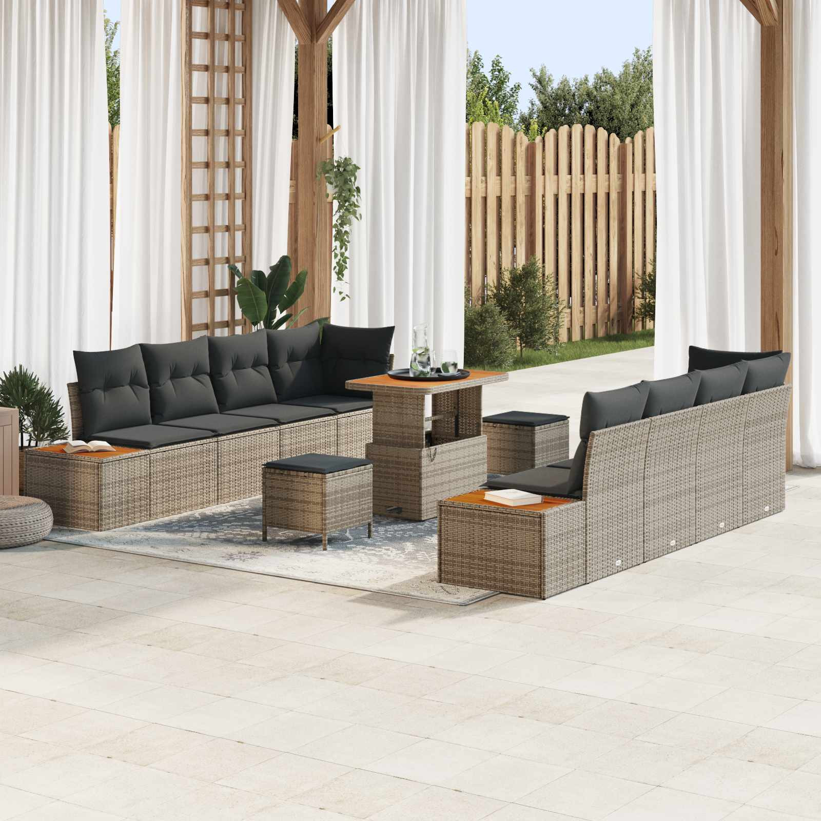 vidaXL Gartensofa-set mit Kissen 11 pcs Grau