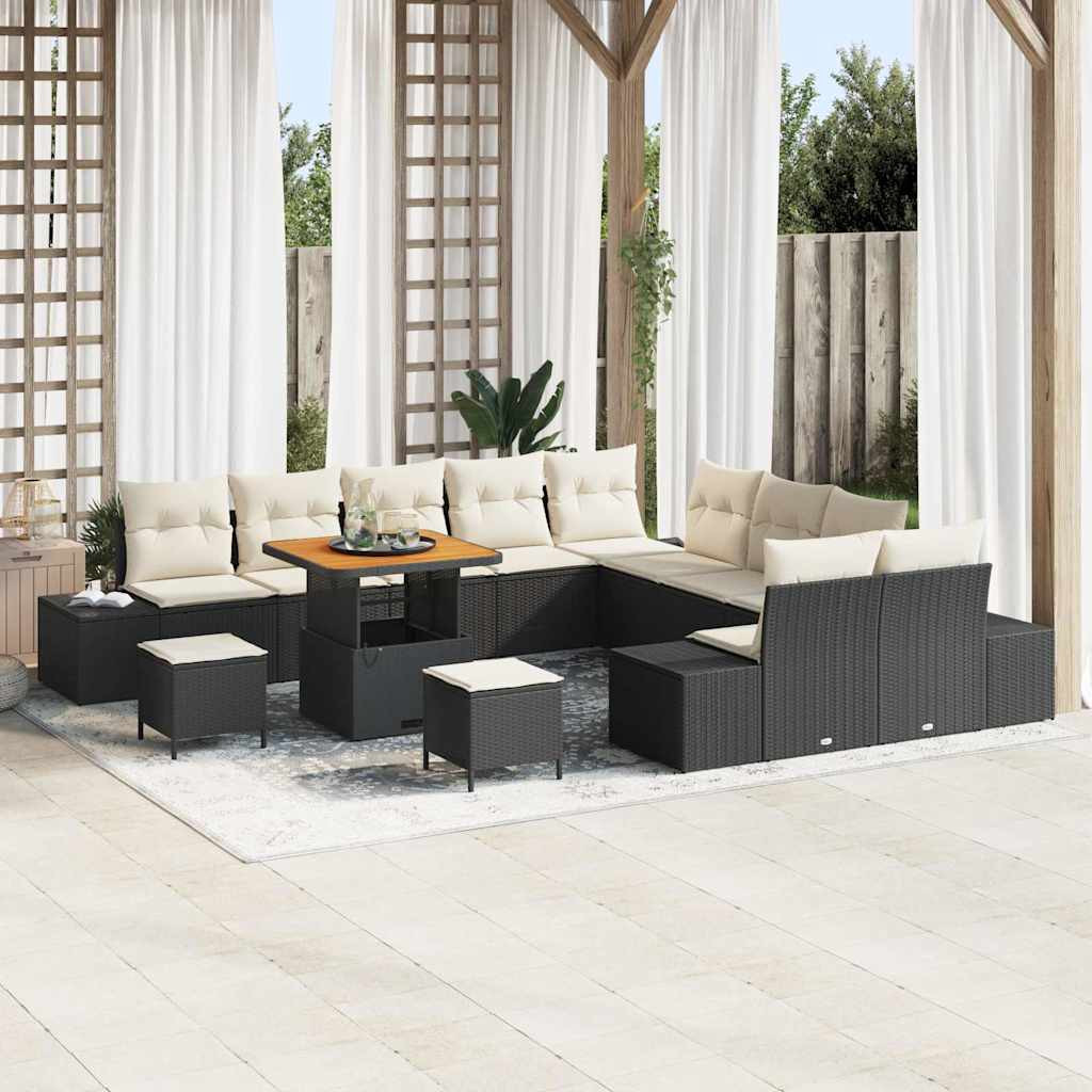 vidaXL Gartensofa-set mit Kissen 13 pcs Schwarz Poly Rattan