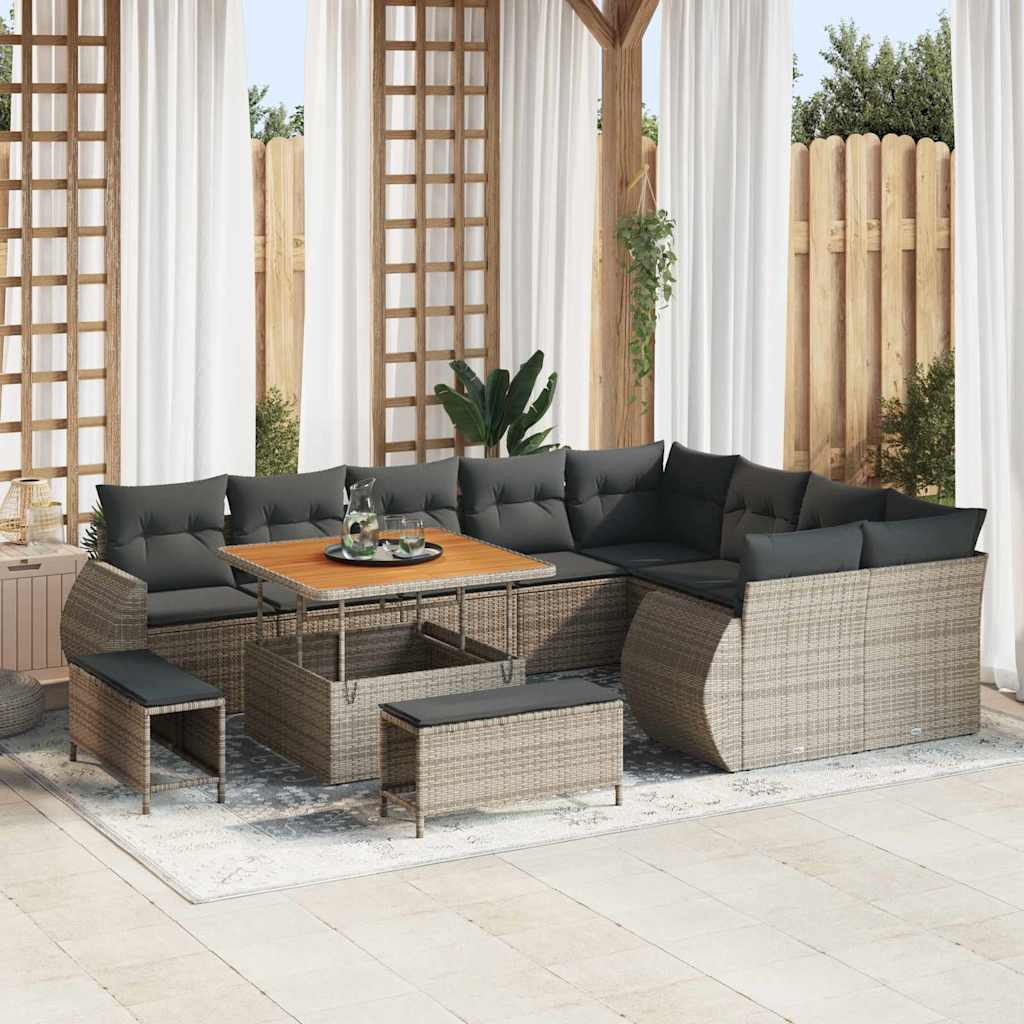 vidaXL Garten-Sofa-Set mit Kissen mit Speicher 12 pcs Grau