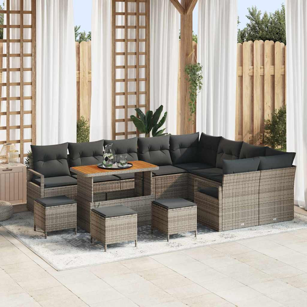 vidaXL Garten-Sofa-Set mit Kissen mit Speicher 13 pcs Grau