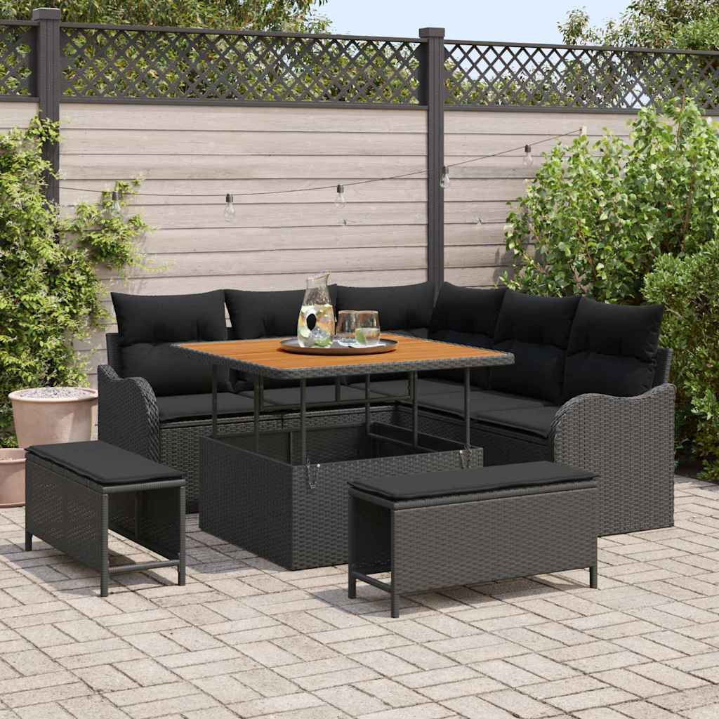 vidaXL Garten-Sofa-Set mit Kissen mit Speicher 8 pcs Schwarz