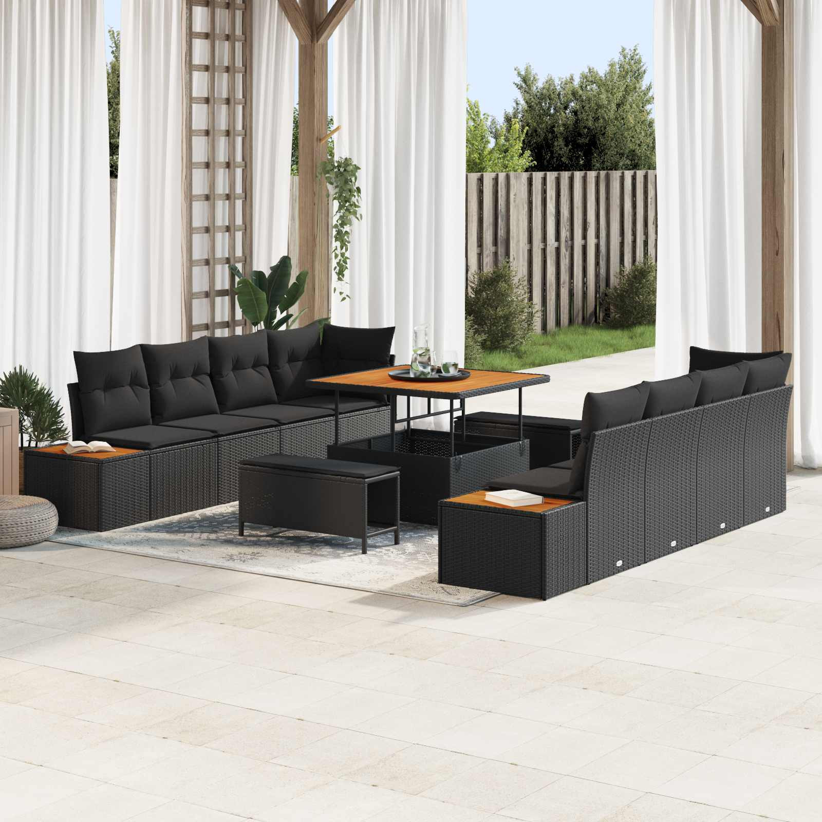 vidaXL Gartensofa-set mit Kissen 11 pcs Schwarz